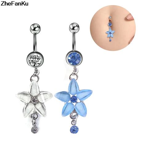 Fashion Sexy Flower Dangle Belly Button Rings Ombligo Navel Piercing Surgical Steel Zircon