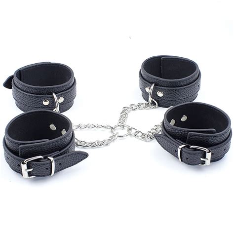 hand and leg bondage restraints chain wrist ankle cuffs leather harness slave bdsm handcuffs