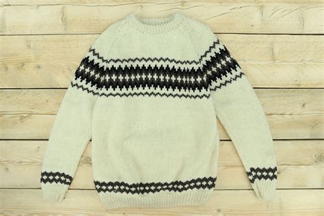 Wool Knit Jumper Sweater Pullover Fairisle Nordic Abstract Warm Nepal Loose Ebay