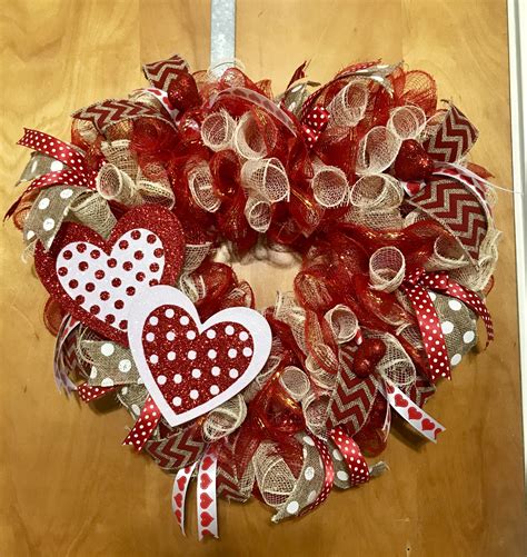 Valentine’s Heart Shaped Deco Mesh Wreath Diy Valentines Day Wreath Valentine Mesh Wreaths