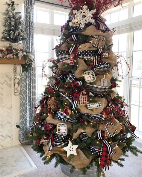 Buffalo Check Christmas Tree Decorated With Ribbon Ornaments And