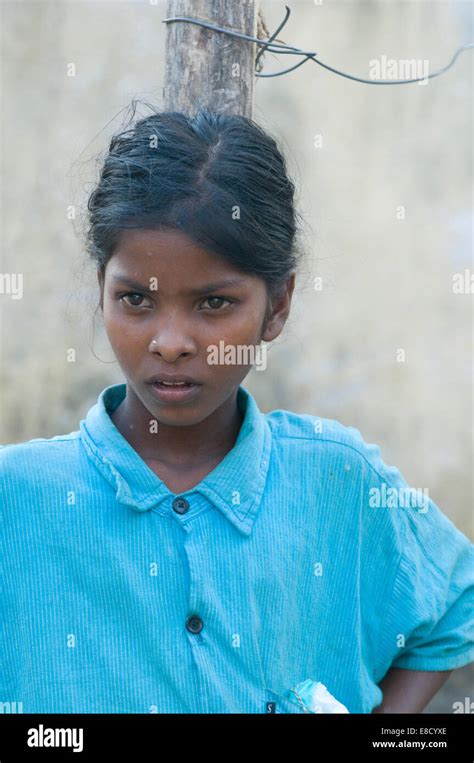 Young Pure Smiling Indian Village Girl In Blue Shirt Stock Photo Alamy