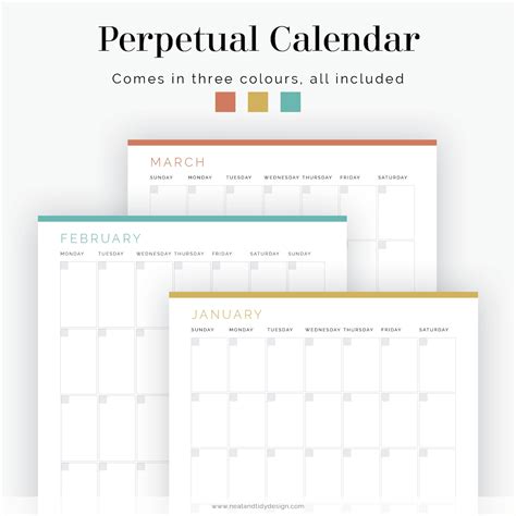 12 Month Perpetual Calendar Portrait Fillable Printable Etsy