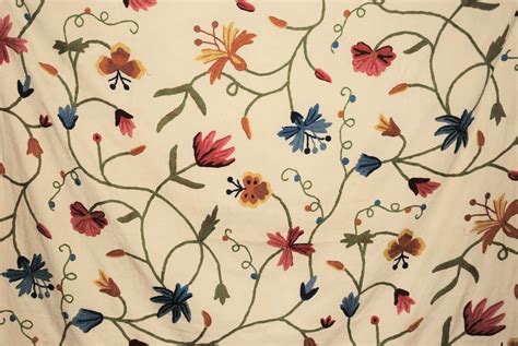 Cotton Crewel Embroidered Fabric Butterfly Cream Multicolor Bfl502