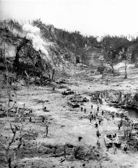 Japanese In Caves Shelled By Us Tanks Peleliu Island Palau Group