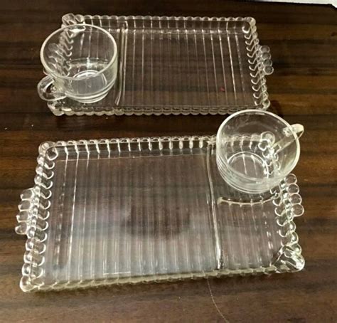 Vtg Hazel Atlas Candlewick Style Rectangular Glass Lunch Plates