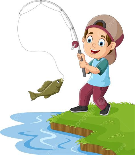 Niño Pequeño De Dibujos Animados Pescando En El Lago Png Verano