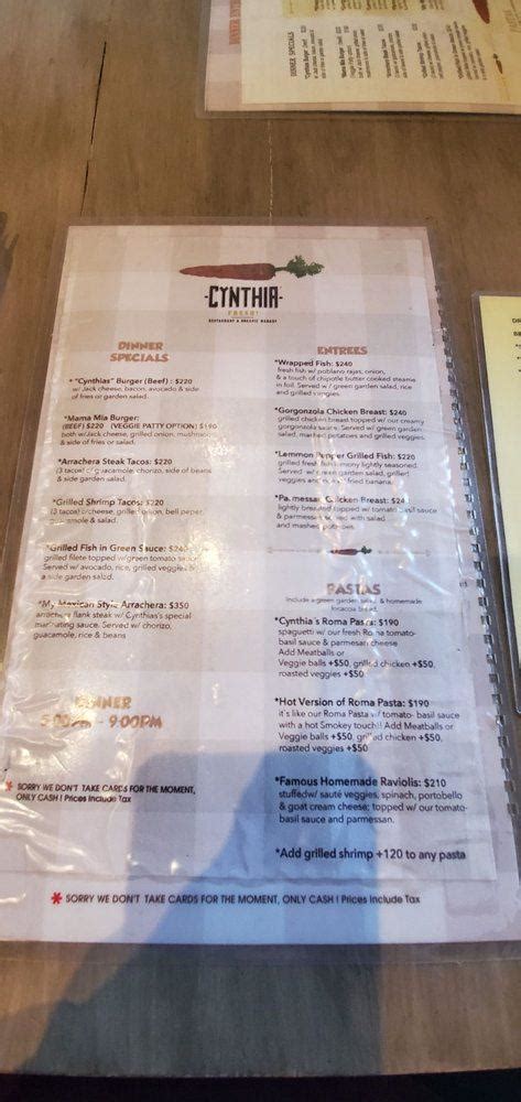 Menu At Cynthia Fresh Restaurant San José Del Cabo