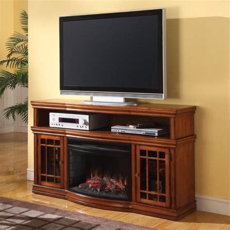 Glendon 57 Tv Stand With Electric Fireplace Finish Burnished Pecan