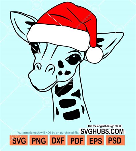 Christmas Giraffe With Santa Hat Svg Christmas Giraffe Svg Christmas