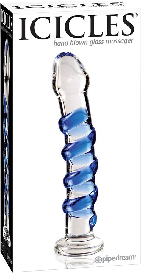 Icicles No 5 Hand Blown Glass Massager Clear Wblue Swirls Health And Household