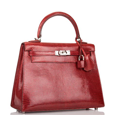 Hermès Rouge H Sellier Kelly 25cm Of Shiny Niloticus Lizard With