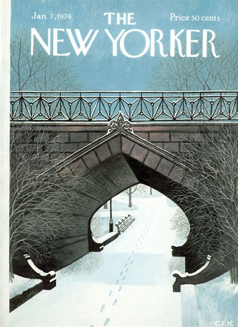The New Yorker Magazine Cover With An Image Of A Bridge And Trees In Winter
