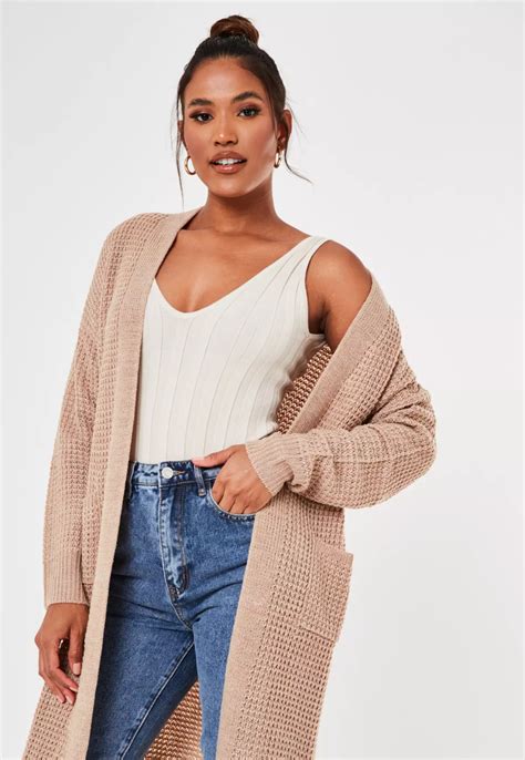 Missguided Stone Oversized Maxi Knit Cardigan Knit Cardigan