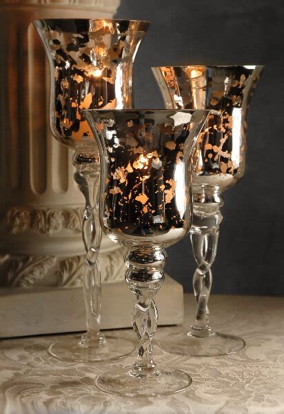 3 Mercury Glass Pedestal Candle Holders 16 14 12