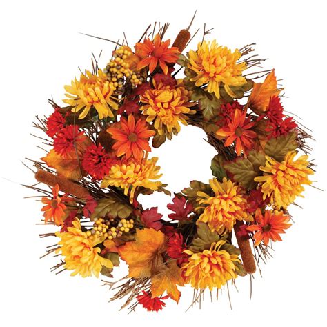 Fall Mum Wreath By Oakridge 18 Diameter Silk Floral Autumn Home