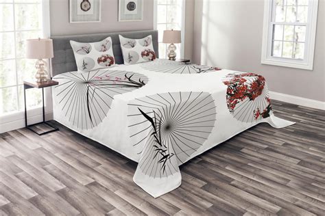 Japanese Bedspread Set King Size Group Of Ethnic Parasol With Swirled