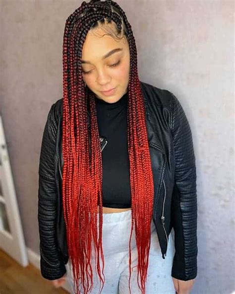 Black And Red Knotless Box Braids