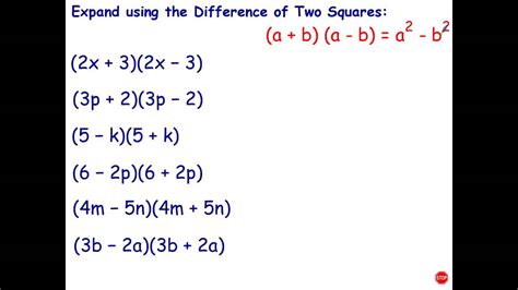 Difference of Two Squares - YouTube