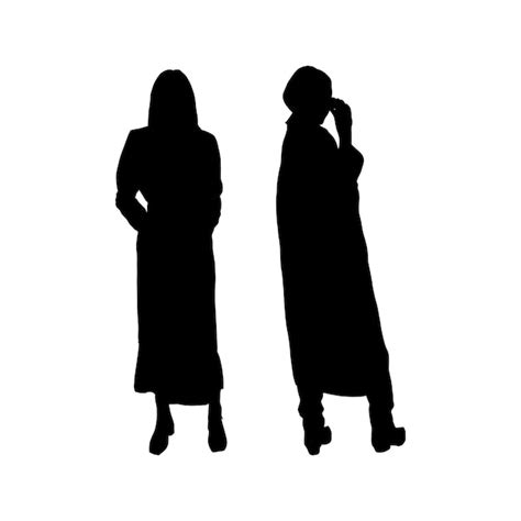 Premium Vector Set Of Black Silhouettes Of Girls In Trench Coats For