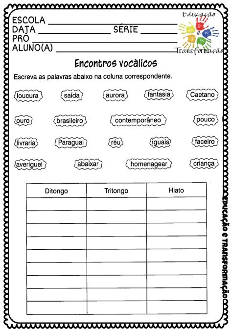 Atividade Encontro Vocálico 3 Ano