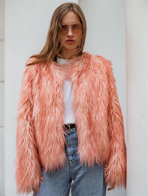 pink feather faux fur jacket cropped pink coat statement etsy