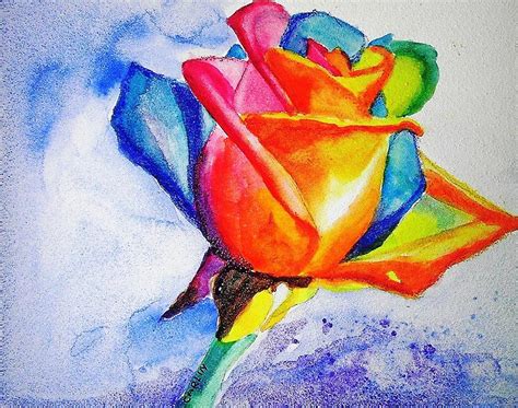 Rainbow Rose Painting By Carlin Blahnik Carlinartwatercolor