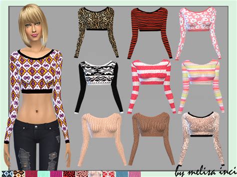 The Sims Resource Long Sleeve Crop Tops By Melisainci • Sims 4 Downloads