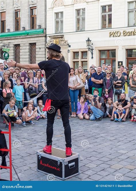 Street Performer With Audience At Rynek Market Square In Wroclaw