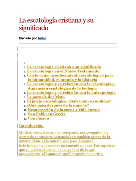 La Escatología Cristiana Y Su Significado Pdf Salvación La