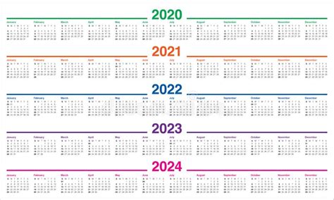 Calendar Set In Basic Design For 2020 2021 2022 2023 2024 2025