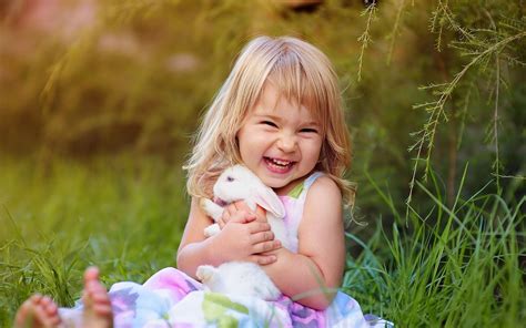 Cute Smiling Child Girl With Rabbit Wallpaper Wallpaper Series Cute