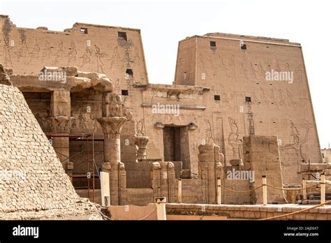 Ancient Egyptian Architecture Ruins Hieroglyphs And Columns Of The Temple Of Horus At Edfu In