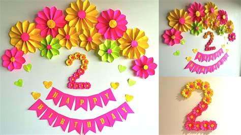 Very Easy Birthday Decoration At Home Paper Flower Backdrop Fl Number