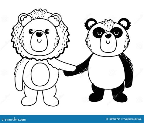 Lion And Panda Cartoon Design Stock Vector Illustration Of Friendly