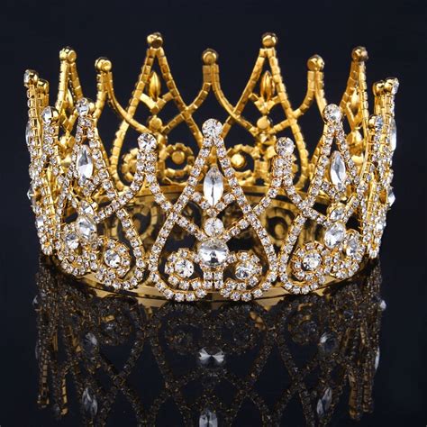 2017 New Luxury Royal Bridal Tiaras Gold Metal Clear Rhinestone Crystal
