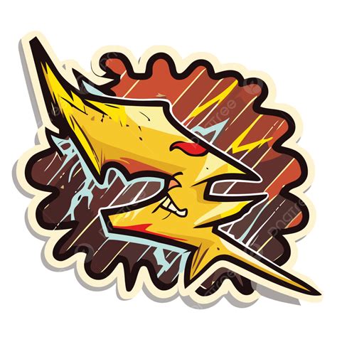 Yellow And Orange Lightning Sticker Isolated On White Vector Clipart