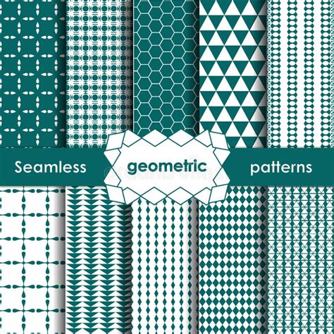 Vector Geometric Turquoise Seamless Patterns Set Stock Vector