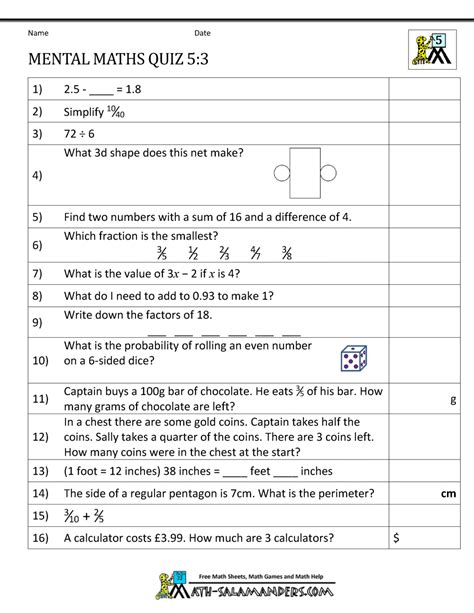 Year 5 Math Worksheets Printable Activity Shelter Mental Maths