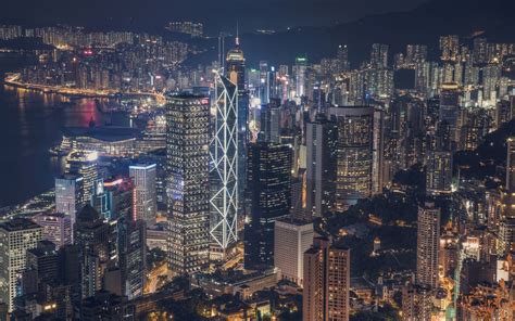 Hong Kong City Cityscape Skyscraper Night Lights Hd Wallpaper