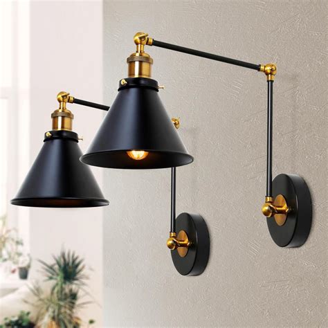 Lnc 1 Light Modern Black And Gold Wall Lamp Adjustable Plug In