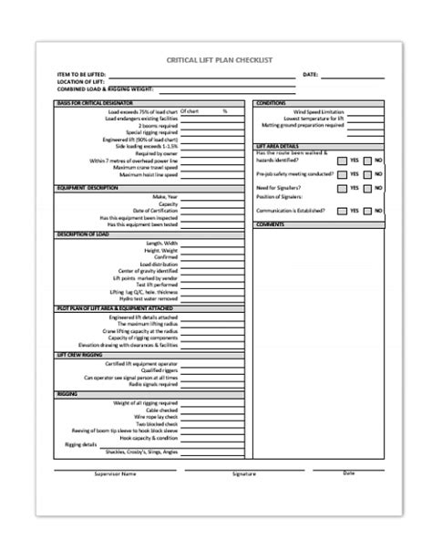 Critical Lift Plan Template