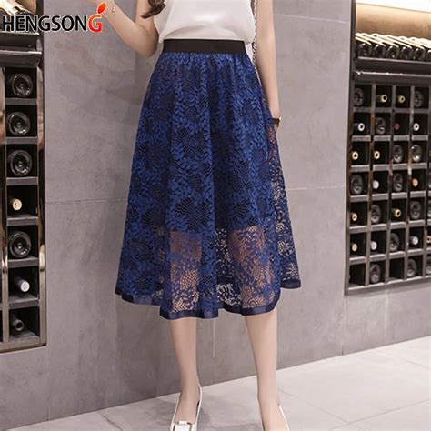 Stylish Hollow Out Skirt Women Skirt Ladies Lace Solid Pleated Skirt Female Empired Patchwork