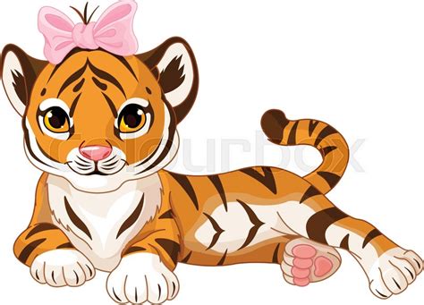 Illustration Of Cute Girl Tiger Lies Stock Vector Colourbox