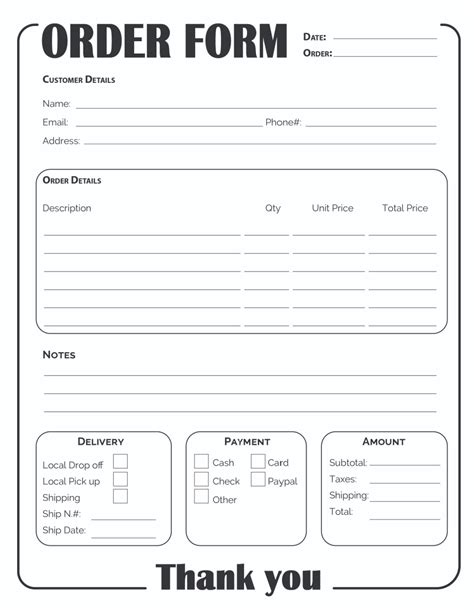 Blank Order Form Template Pdf