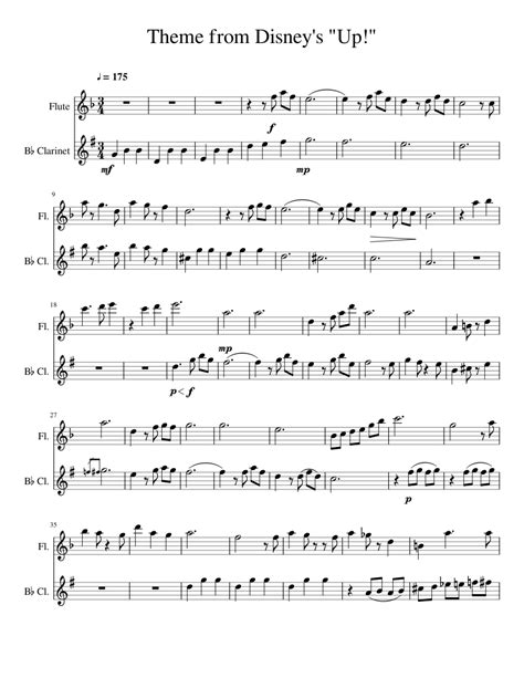 Flute sheet music book by various: Theme from Disney's Up Sheet music for Flute, Clarinet (In B Flat) (Woodwind Duet) | Musescore.com