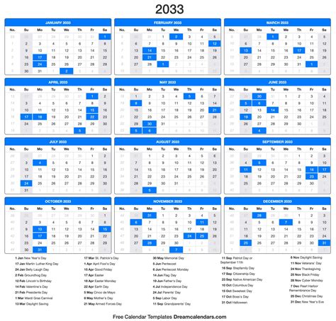 November 2033 Printable Blank Calendar