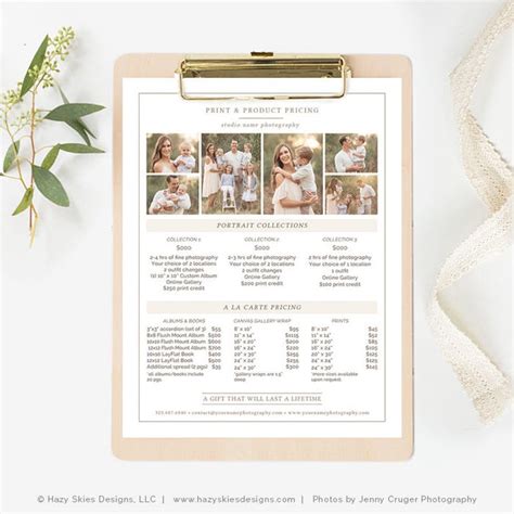Photography Pricing Template Photography Price List Template Etsy