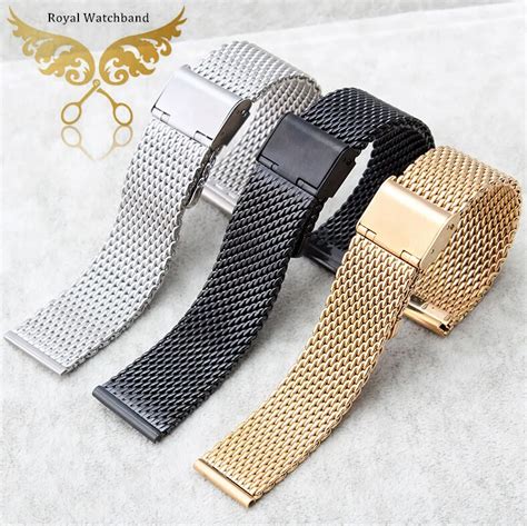 18mm 20mm 22mm 24mm New Mens Black Stainless Steel Watchbands Mesh Band Mesh Strap Bracelet