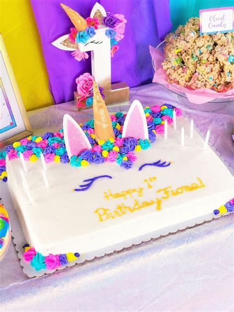 Unicorn cake is perfect for a themed party for your daughter. Craftin' Nikki Blog | DIY Unicorn Sheet Cake. Buy the horn and ears from Craftin' Nikki ...